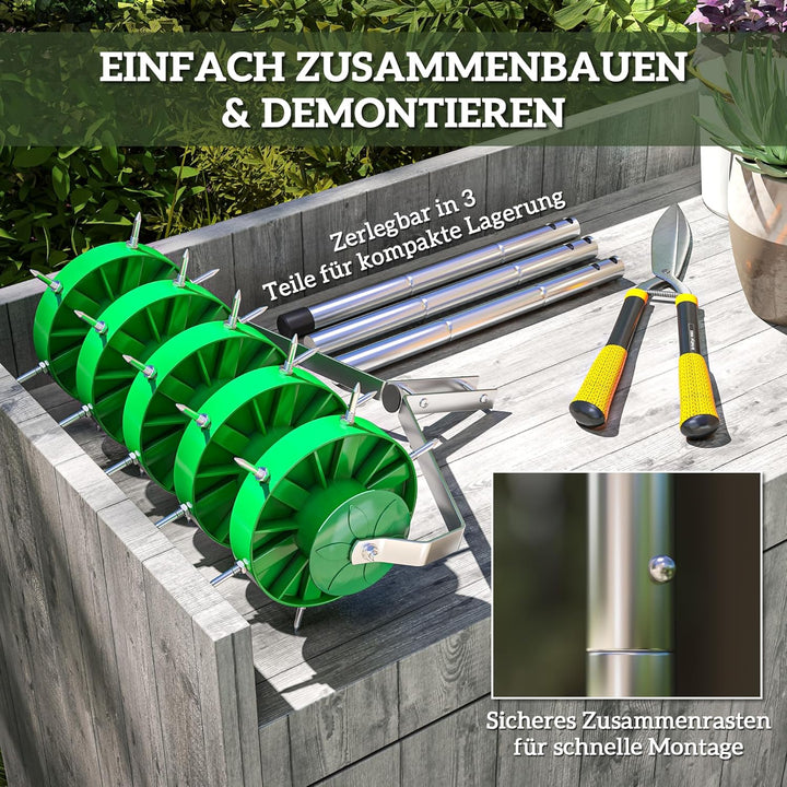 Outsunny Rasenlüfter Manuell Vertikutierer für Rasen 45cm Breite Aerifizierer mit Gartengeräten 30 E