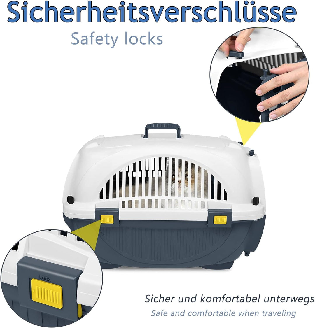 Suusolny 61x37x37 cm Katzentransportbox Transportbox Katze aus Kunststoff Hunde Transportboxen mit F
