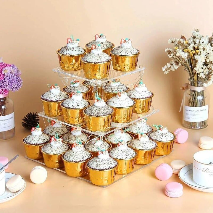 3 Etagen Cupcake Ständer, Gelb LED Lichterkette de Tortenständer Acryl für Hochzeit, Party, Geburtst
