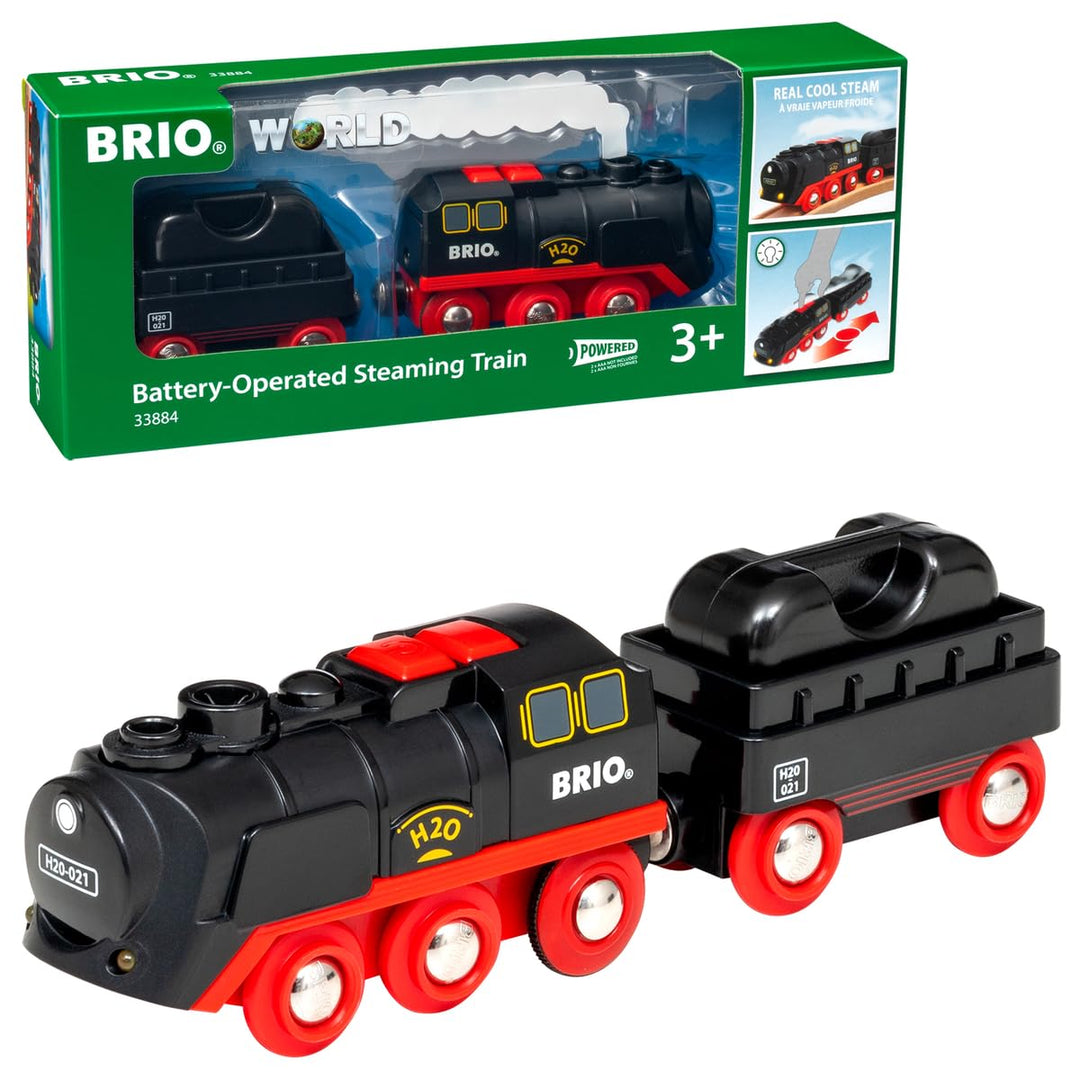 BRIO World 33884 Batterie-Dampflok mit Wassertank - Lokomotive mit echtem kühlen Dampf und Wasserbeh