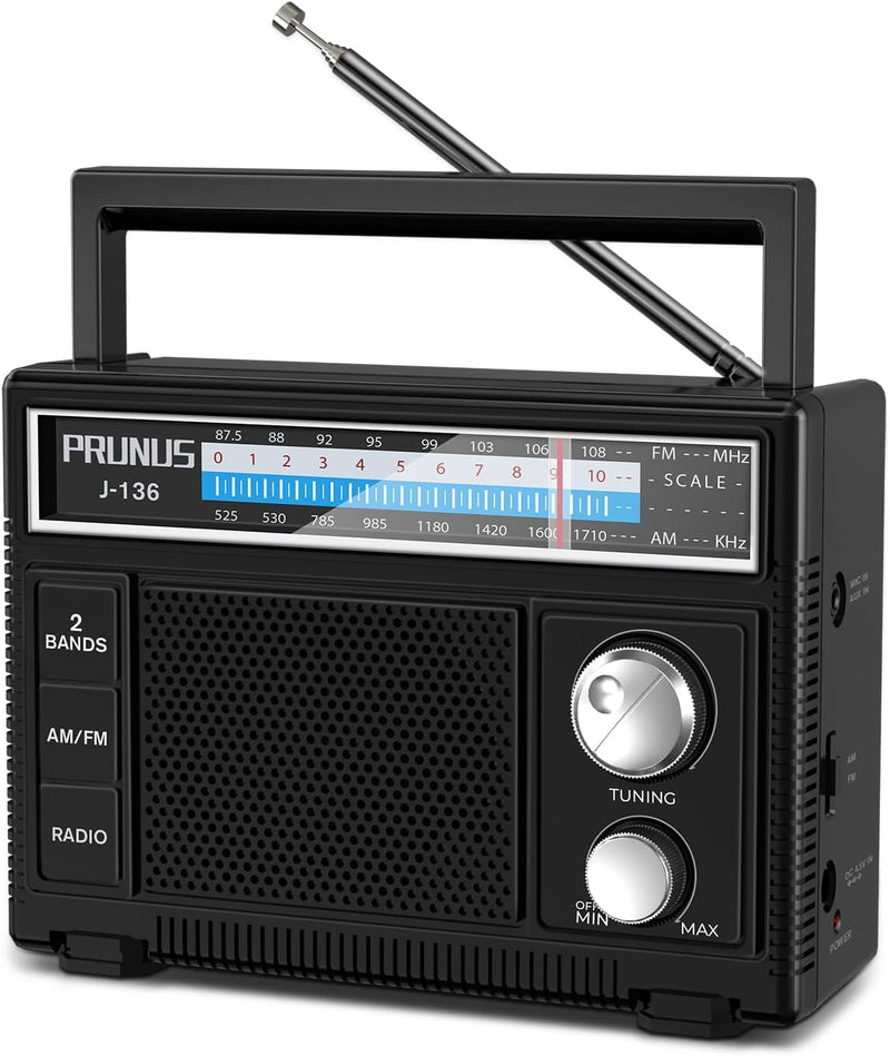 PRUNUS J-136 AM FM UKW Radio Klein, Tragbares Radio Batteriebetrieben oder AC-Strom, Kofferradio mit