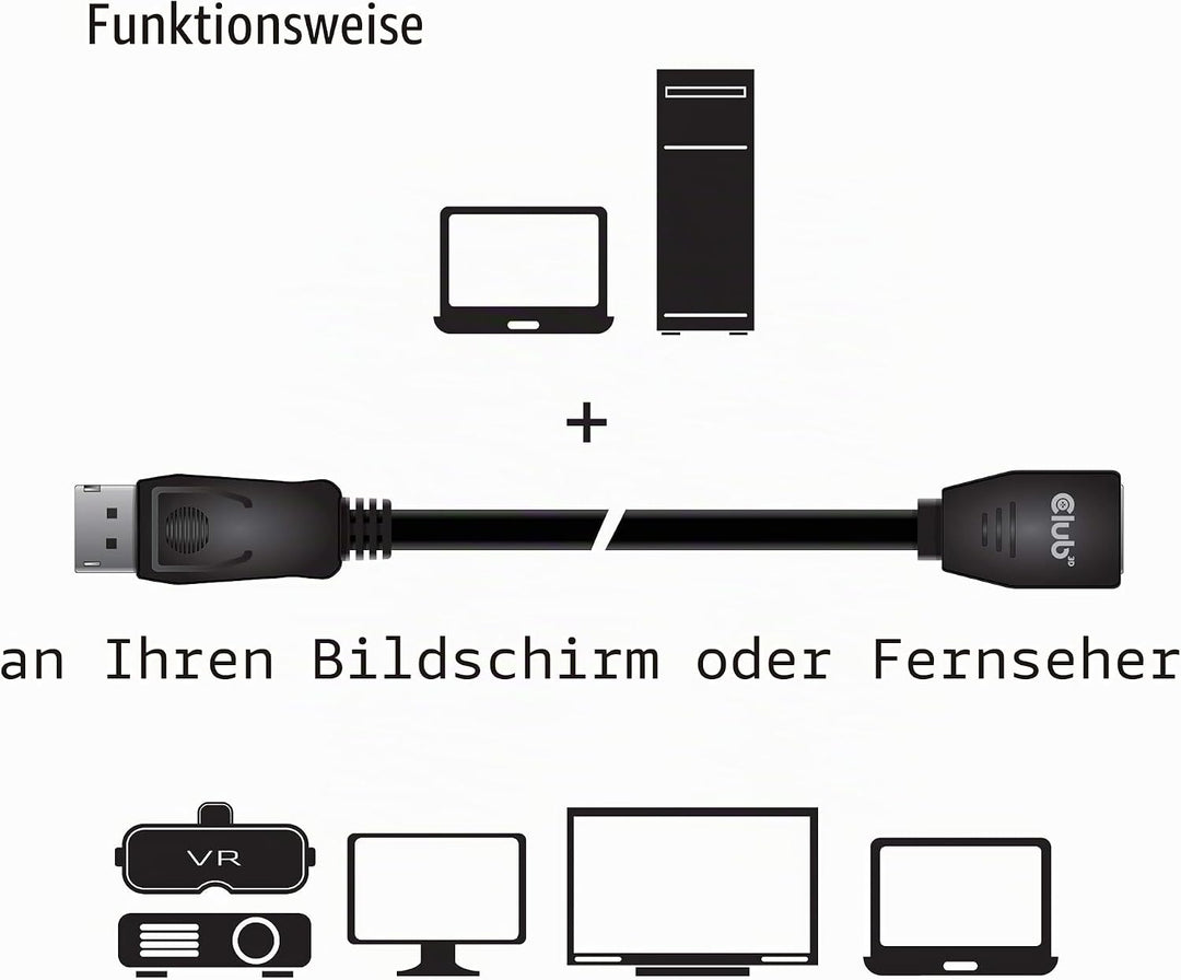 Club 3D DisplayPort-Kabel 1.4 Verlängerungskabel 2Meter, CAC-1022 2 m, Stecker-Buchse, 2 m, Stecker-