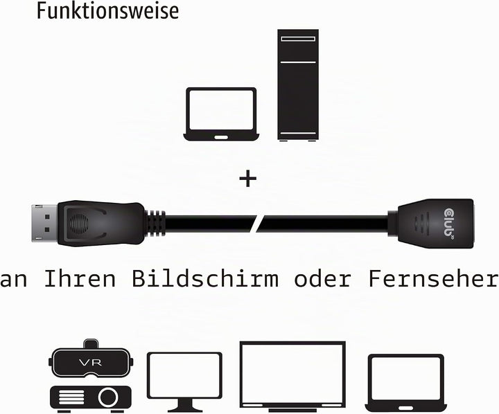 Club 3D DisplayPort-Kabel 1.4 Verlängerungskabel 2Meter, CAC-1022 2 m, Stecker-Buchse, 2 m, Stecker-
