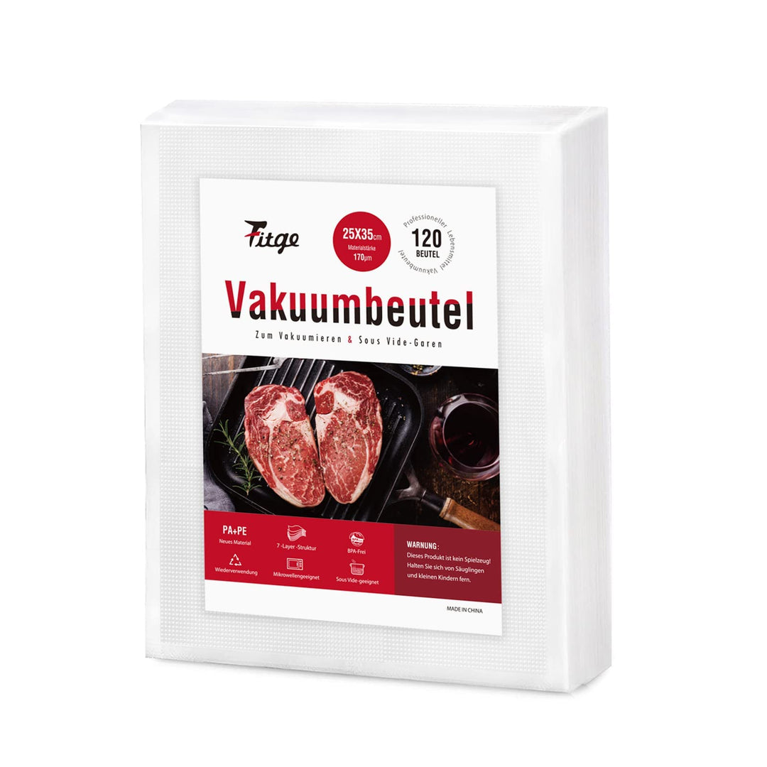 Fitge Vakuumierbeutel 170µm 25x35cm 120 Beutel für alle Vakuumiergeräte Vakuumbeutel für Lebensmitte