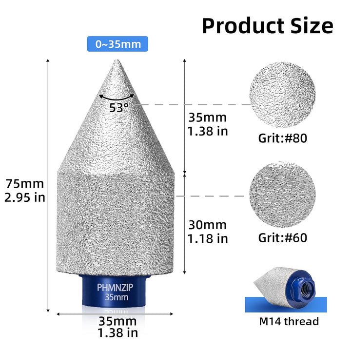 Diamant Faserbits Fasenfräser Finger Bits 35 mm x M14 Senkbohrer Fasenbits Diamant Senker Bohrer für
