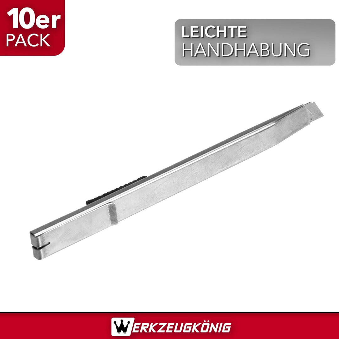 Cuttermesser 9mm Teppichmesser Edelstahl 10 Stck. + 100 Ersatzklingen 10 Stück, 10 Stück