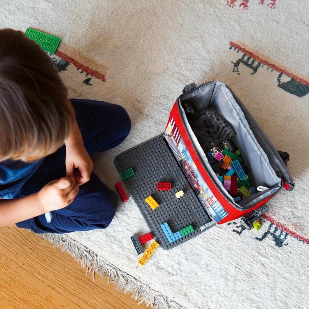 fantifant Baustein Tasche für Lego mit ausklappbarer Bauplatte kompatibel mit Lego Tasche MIT AUSTAU