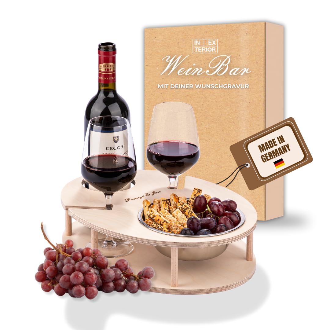 INEXTERIOR – Couchbar WeinBar handgefertigt aus Holz Naturfarben mit Wunschgravur – Runde Snack Box