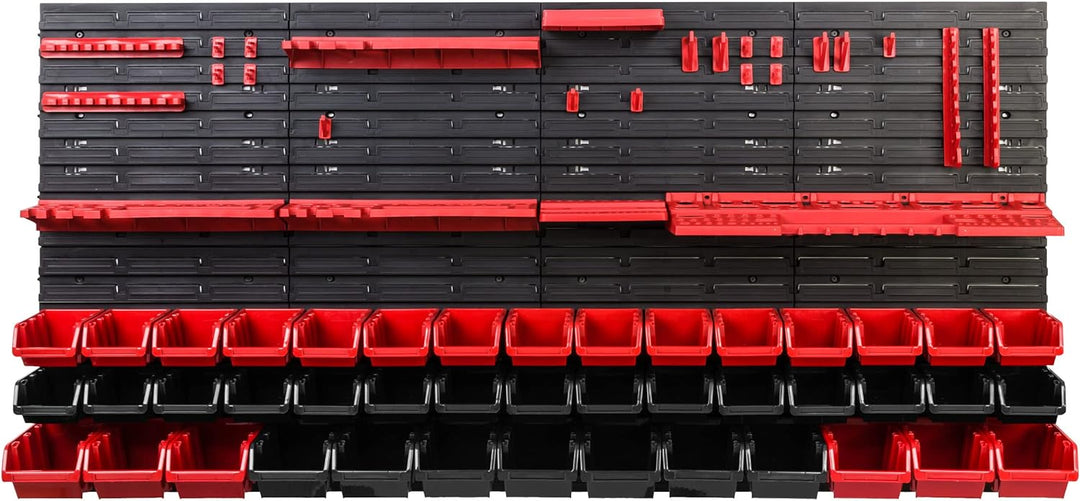 Lagersystem Werkstattregal | 156 x 78 cm | 51 stck. Box | Wandregal mit Werkzeughalterungen und Stap