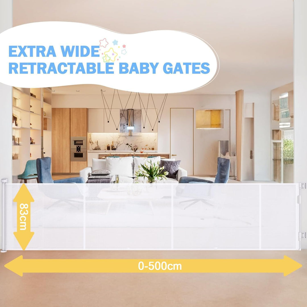 Treppenschutzgitter Ausziehbare für Babys,0-500cm,83cm Hoch Baby Absperrgitter Treppenschutzrollo,Ei