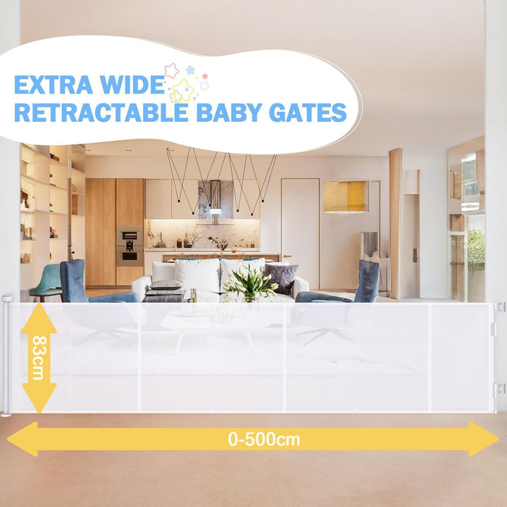 Treppenschutzgitter Ausziehbare für Babys,0-500cm,83cm Hoch Baby Absperrgitter Treppenschutzrollo,Ei