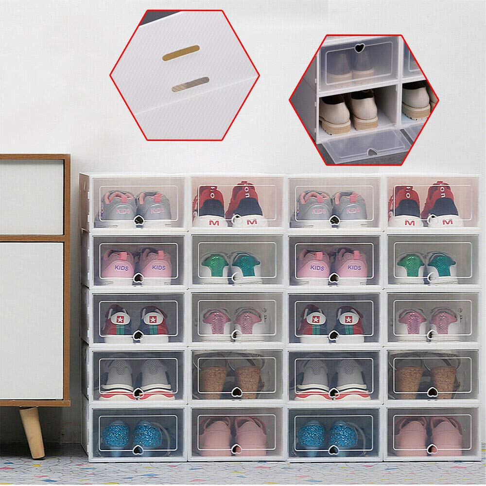 TFCFL 20x Schuhboxen Schuhbox Stapelbox Aufbewahrungsbox, stapelbar und faltbar,durchsichtig,aus Pla