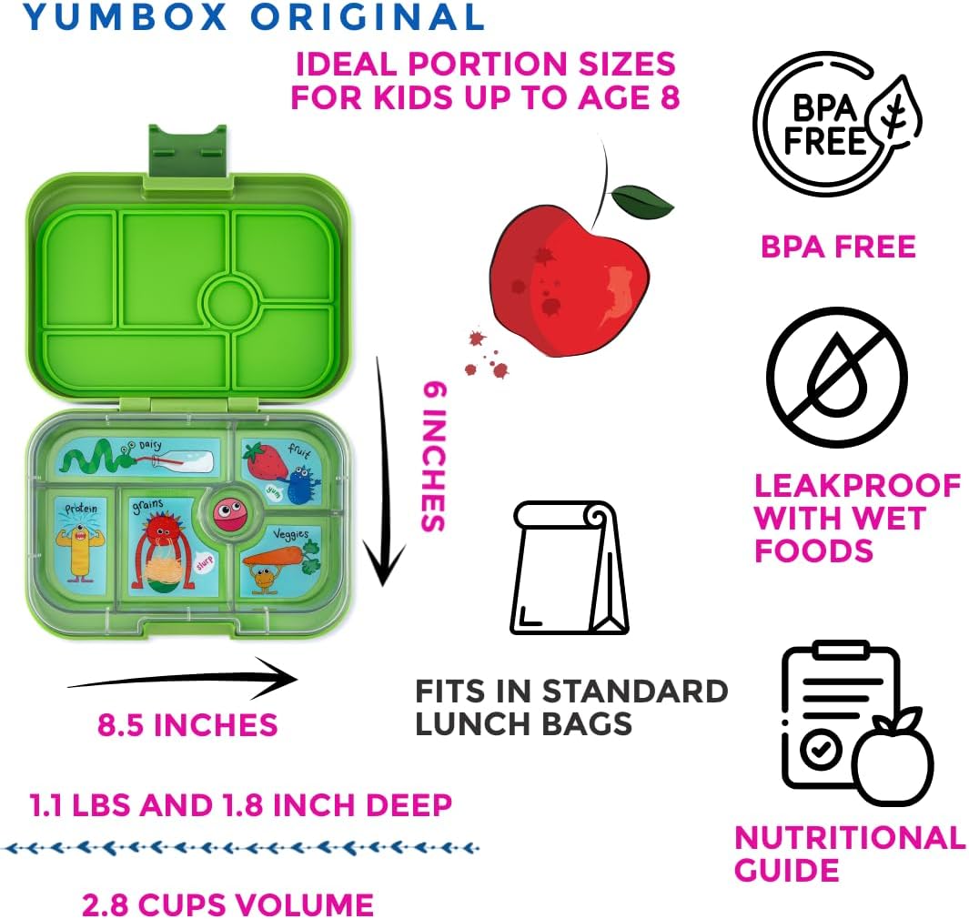 yumbox Original auslaufsichere Kinder Bento-Lunchbox, 5 Fächer + Dip Well, leicht zu öffnender Riege
