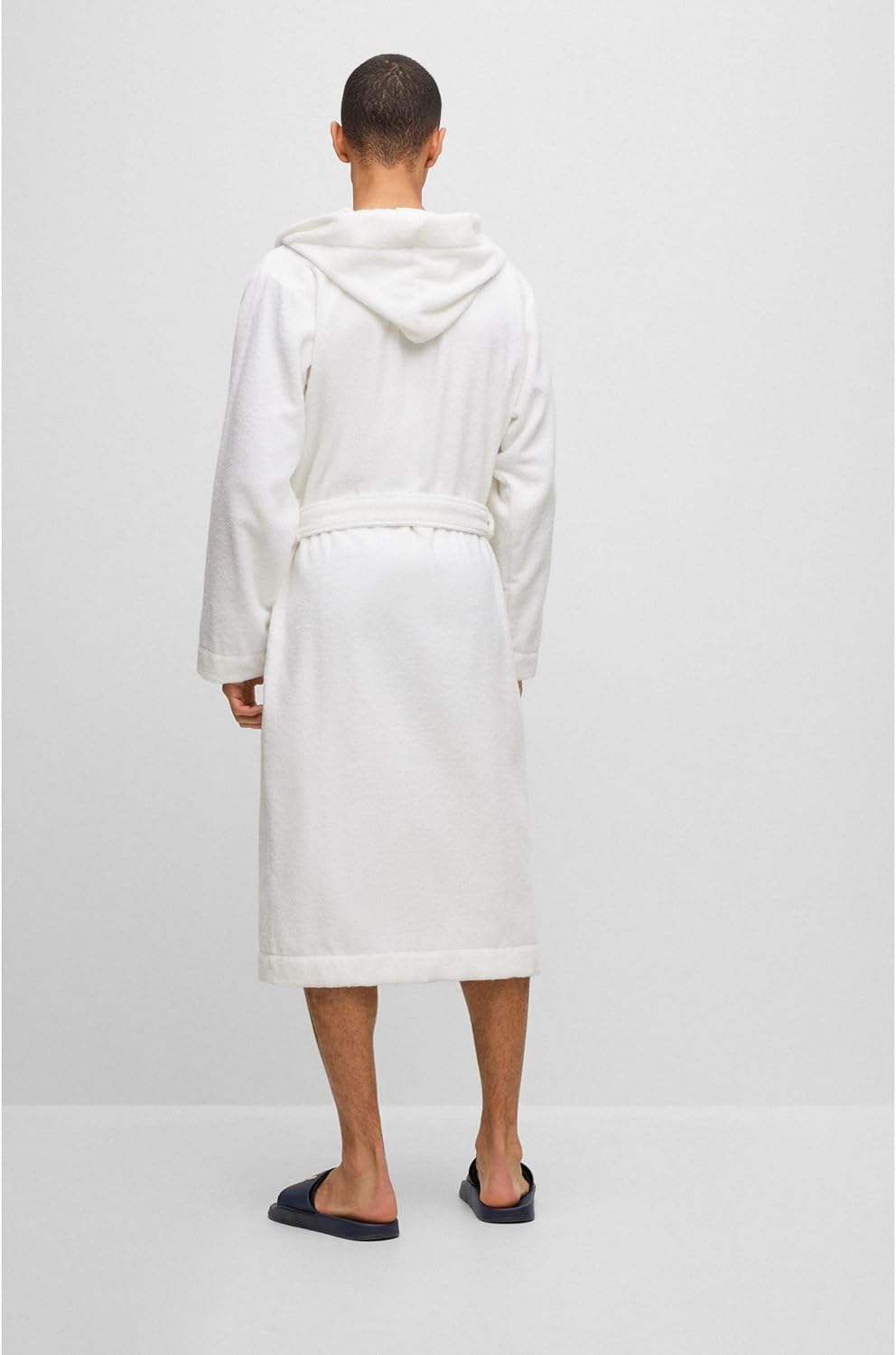 HUGO Herren Terry Gown Hooded Morgenmantel aus Baumwoll-Terry mit Kapuze und rotem Logo-Etikett M Wh
