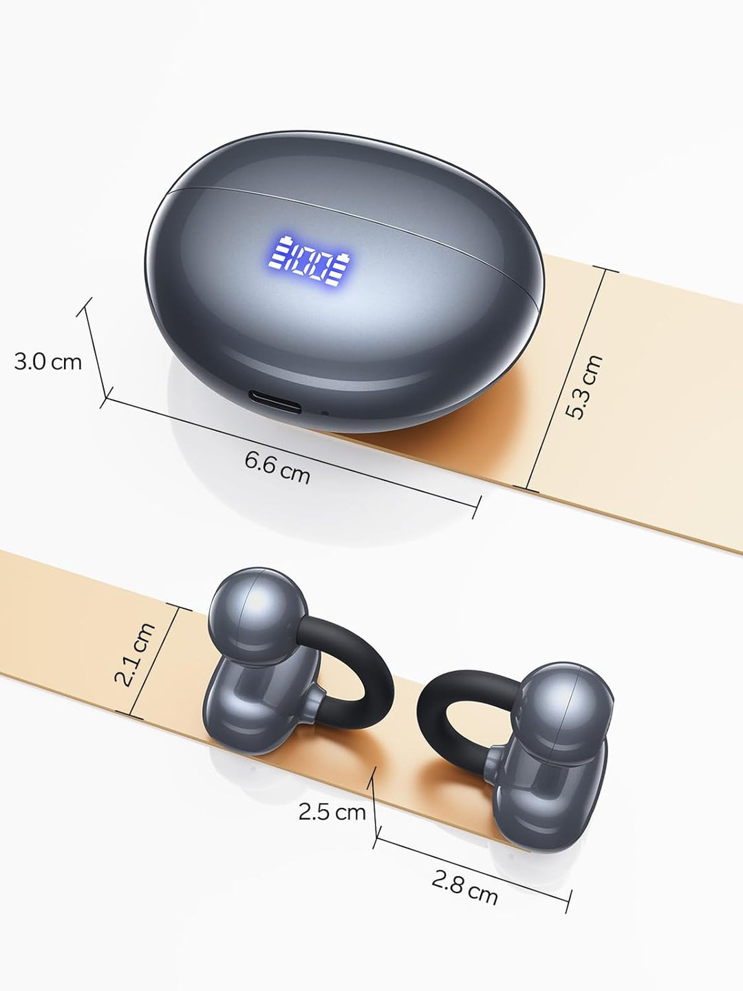 CAPOXO Clip-On Open-Ear Bluetooth Kopfhörer – 4,8g Ultraleicht, 48h Akku, LED Anzeige, Bluetooth 5.4