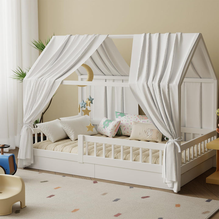 Hausbett Himmel in 5 Farben, 2er Set Betthimmel Hausbett aus weichem Baumwollstoff, Stoffhimmel für