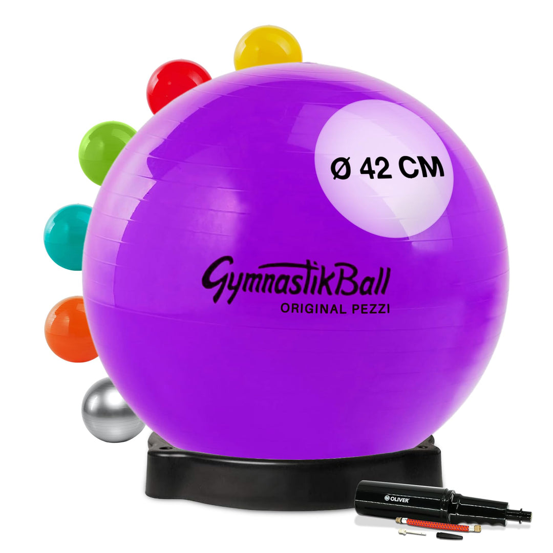 Pezzi - Gymnastikball Original Pezziball Standard 42cm mit Ballschale & Oliver Rapid Pumpe – Sitzbal