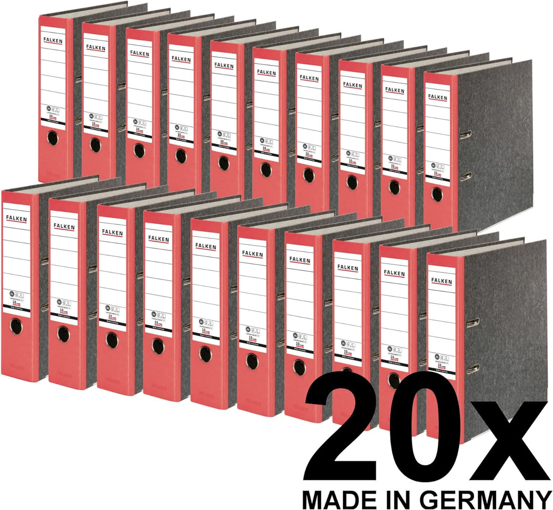 Original Falken 20er Pack Recycling-Ordner Wolkenmarmor. Made in Germany. 8 cm breit DIN A4 roter Rü