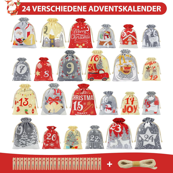 Adventskalender zum Befüllen,24 Adventskalender Selber Befüllen Kinder Stoff,Gross Adventskalender S