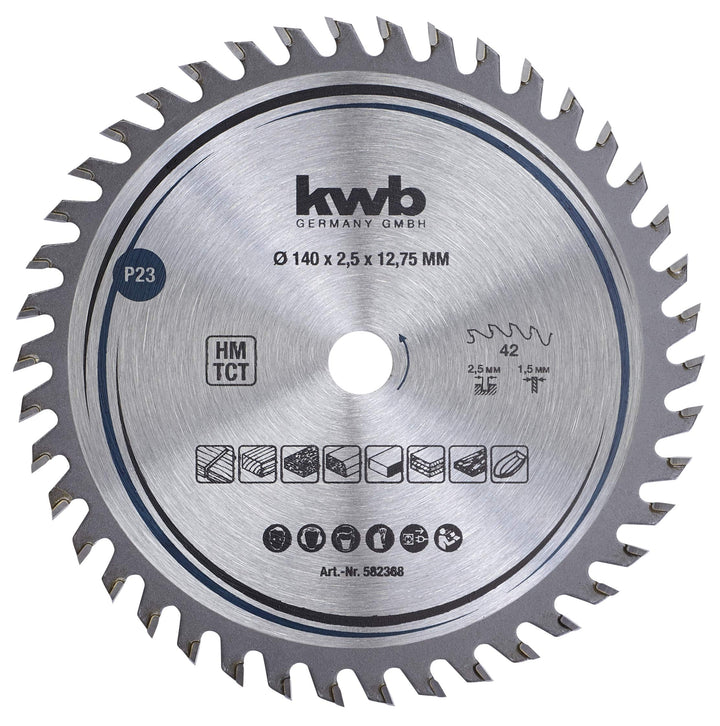 kwb Kreissägeblatt 140 x 12,75 mm, sehr feiner Schnitt, Sägeblatt geeignet für Arbeitsplatten, Holz