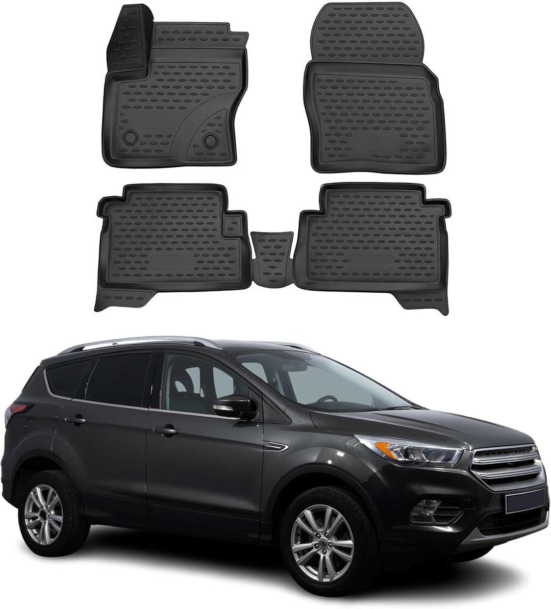 Omac GmbH Allwetter Auto Fussmatten Automatten für Kuga II 2012-2019 3D Passform Hoher Rand Gummimat