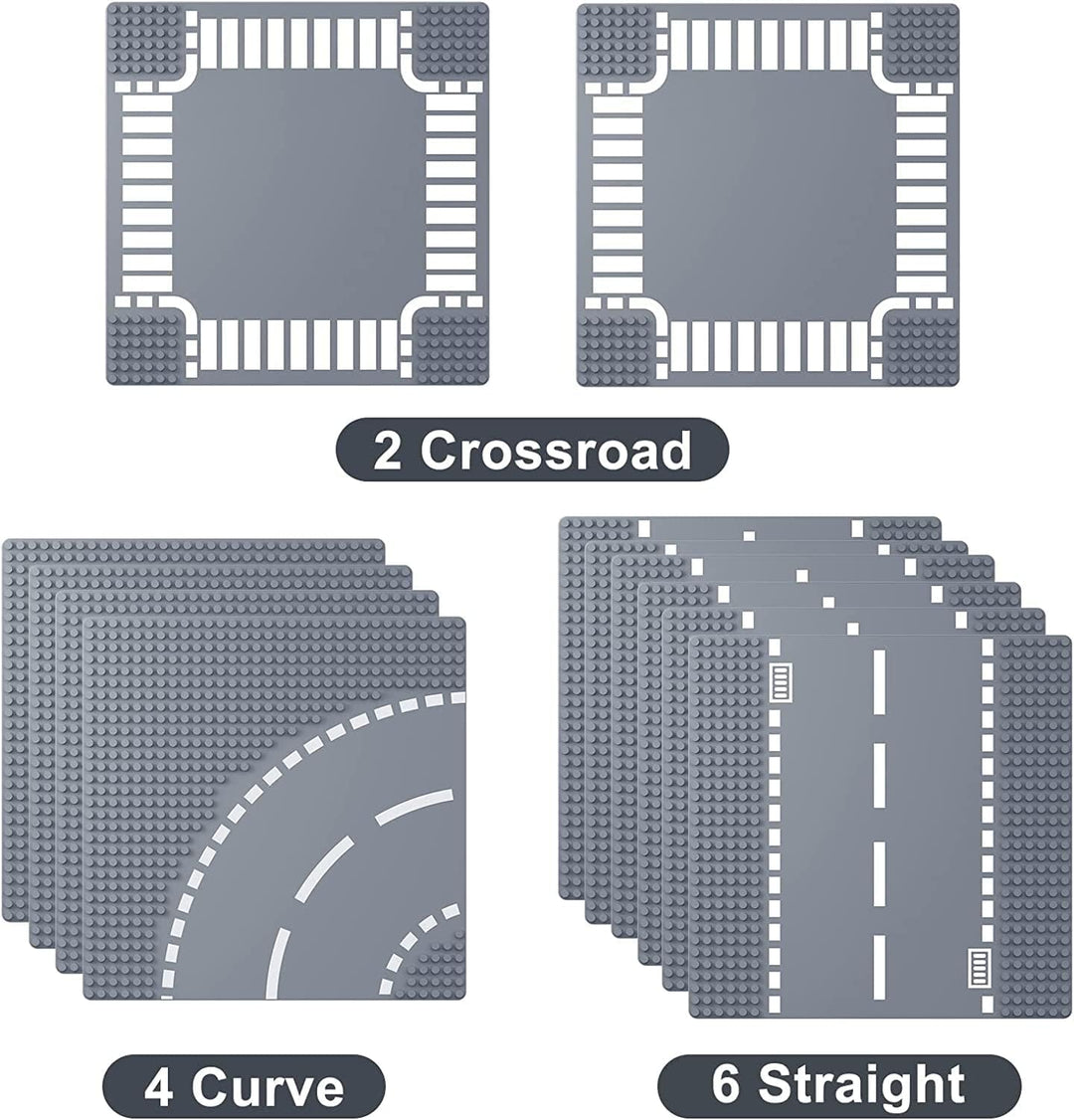 LEAFYIP 12 Platten Set Stadt Strassen Grundplatte, 25.5 * 25.5cm Städte Strassenplatten 100% Kompati