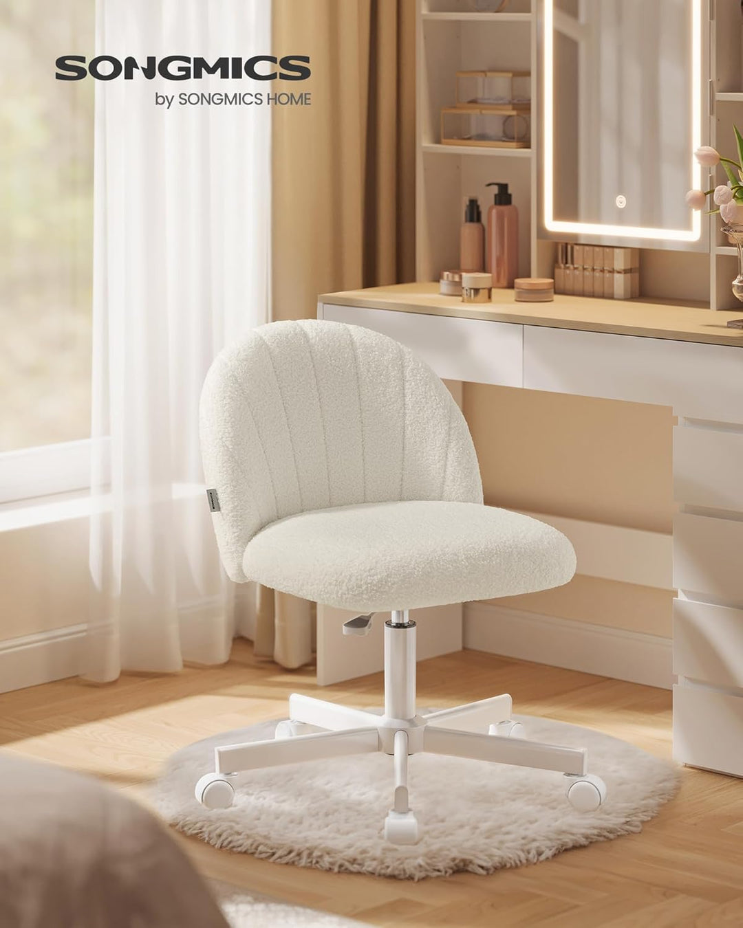 SONGMICS Homeoffice-Stuhl, Schminkstuhl aus Fleece, Schreibtischstuhl, Schaumstoffpolsterung, höhenv