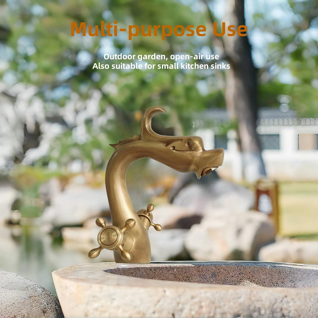 Retro Waschbecken Wasserhahn Bad Messing, Doppelgriff Waschtischarmatur Bronze, Mischbatterie Armatu