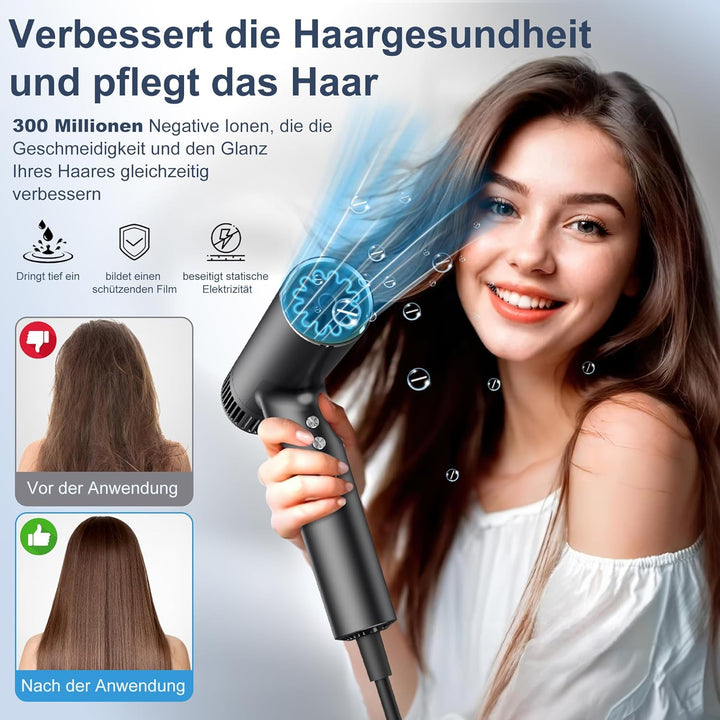 OYLCDI Haartrockner mit bürstenloser Motor Föhn|Fön mit Diffusor,Stylingdüse|300 Mio.Negative Ionen|