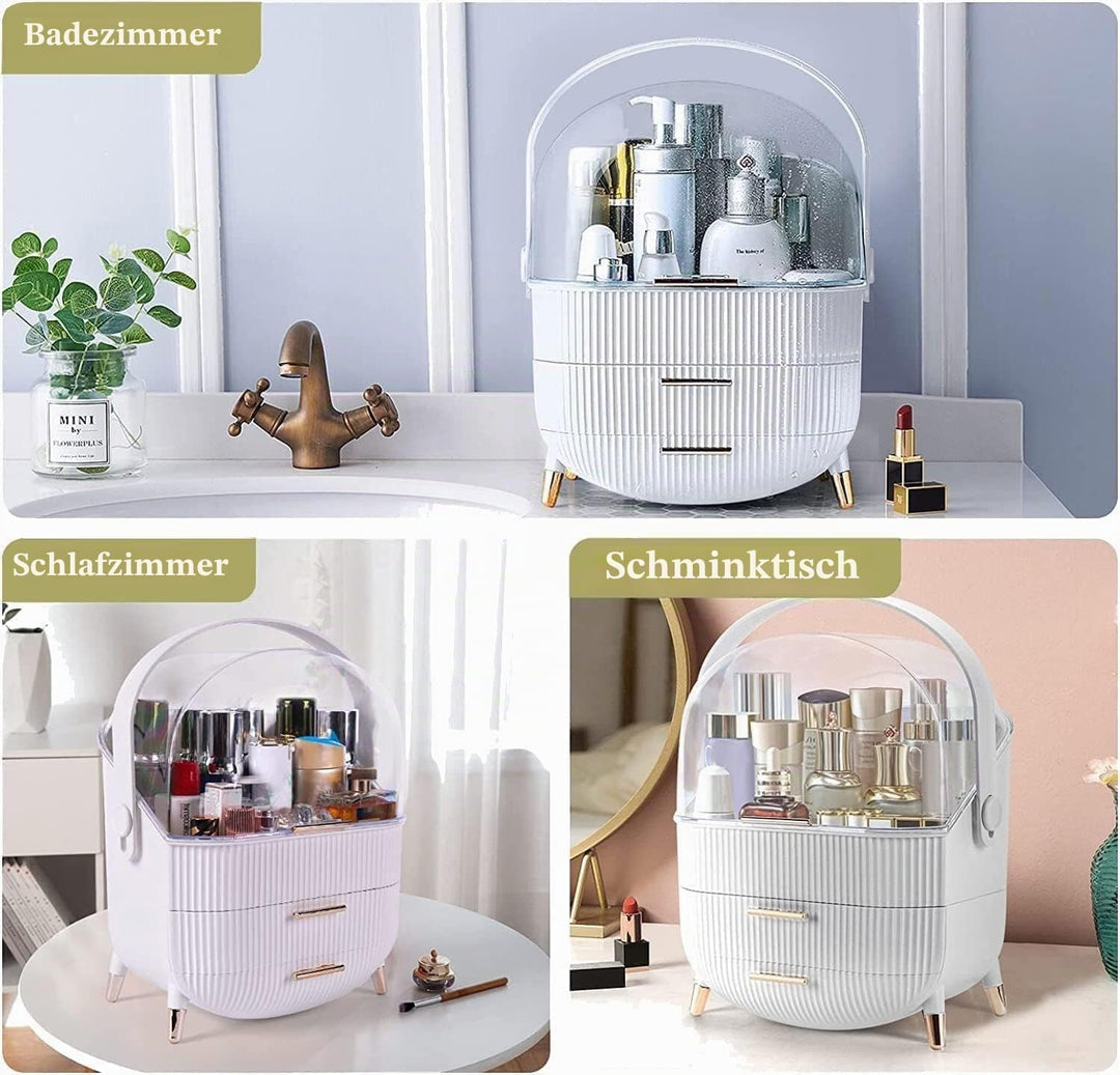 Kosmetik Organizer mit Klardeckel, 2 Schubladen & Pinselhalter - Wasserdicht, Staubdicht für Badezim
