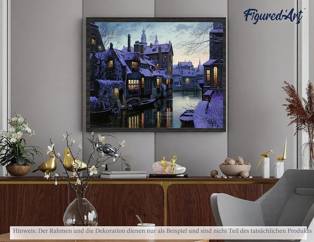 Figured'Art Malen Nach Zahlen Erwachsene Mit Rahmen Kanal im Winter - Paint by Numbers Basteln DIY B