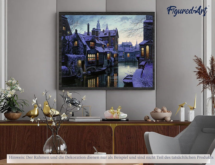Figured'Art Malen Nach Zahlen Erwachsene Mit Rahmen Kanal im Winter - Paint by Numbers Basteln DIY B