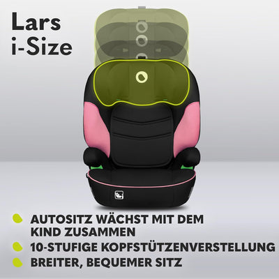 LIONELO LARS i-Size Kinderautositz 100–150 cm, Gruppe 2 3, Seitenschutz 10 Grad, Kopfstützenverstell