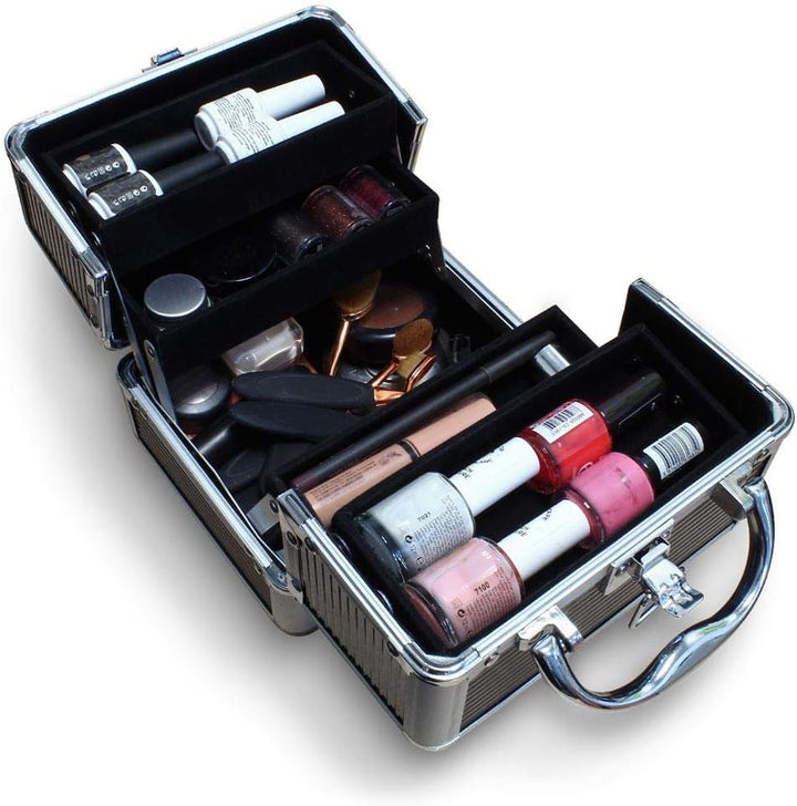 iGadgitz Home Mini Klein Aluminium Kosmetikkoffer, Schminkkoffer, Beautycase, Makeupbox - 4X ausklap