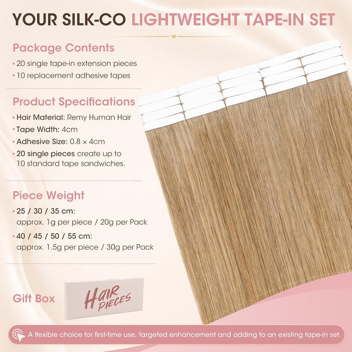 Silk-co Tape in Extensions Echthaar 20stk, leicht Version Tape Extensions Echthaar, Remy Haarextensi