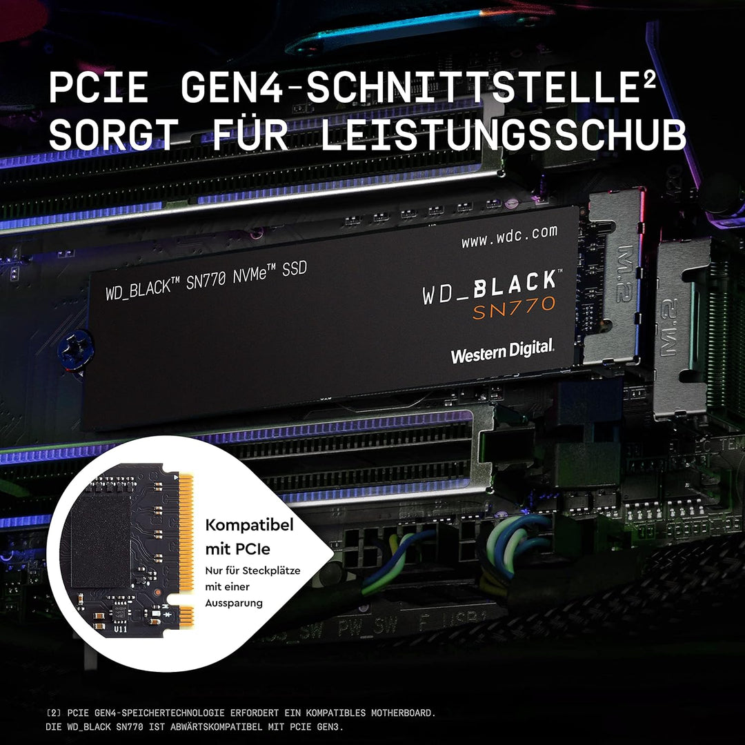 WD_BLACK SN770 NVMe SSD 2 TB (High-Performance, Gaming, PCIe Gen4, M.2 2280, Lesen 5.150 MB/s, Schre