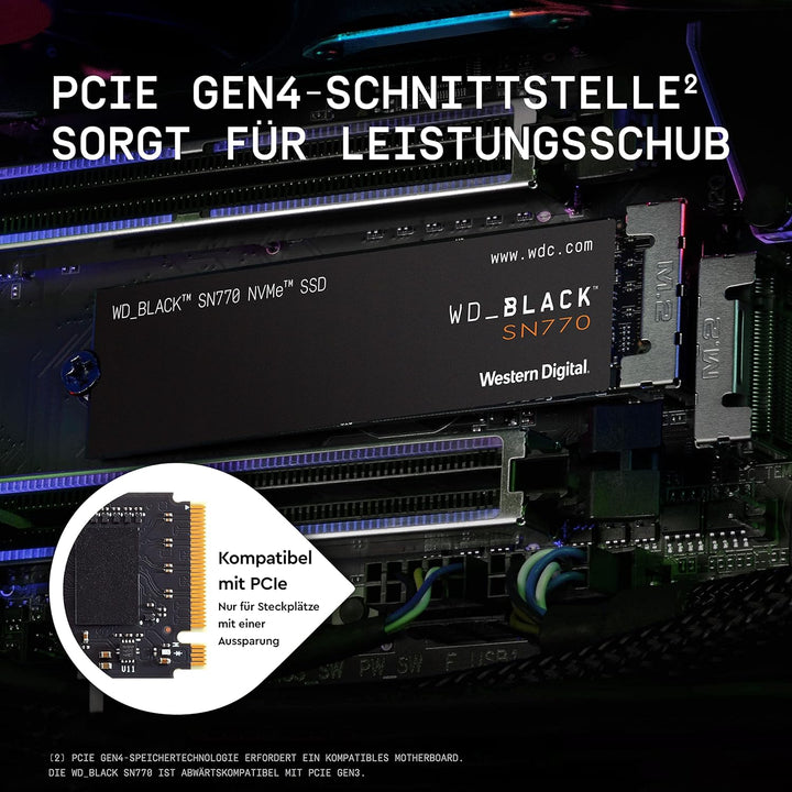 WD_BLACK SN770 NVMe SSD 2 TB (High-Performance, Gaming, PCIe Gen4, M.2 2280, Lesen 5.150 MB/s, Schre