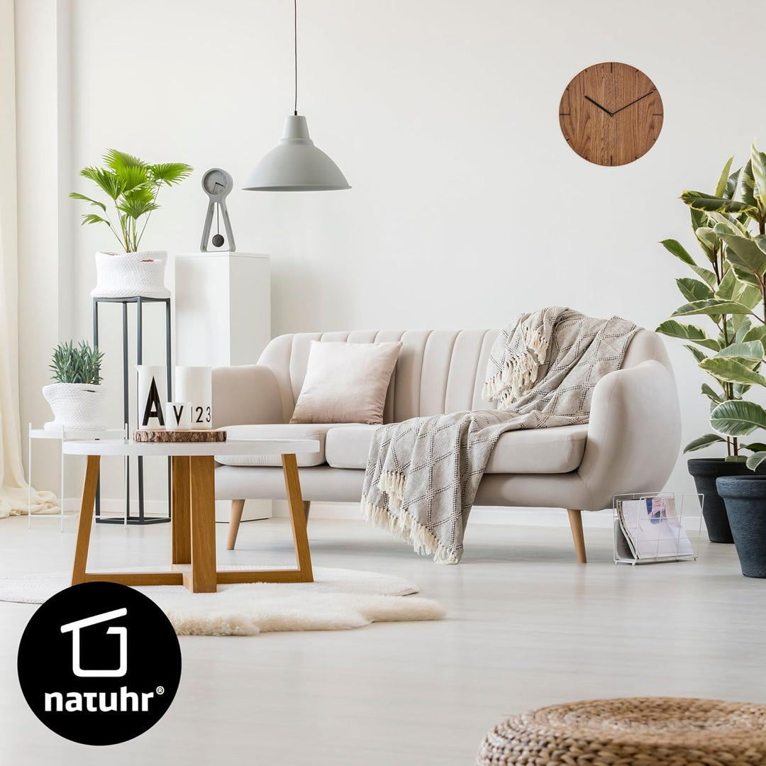 Natuhr Wanduhr Eiche rustikal Räuchereiche Holz Solide Massivholz, geräuscharmes U.T.S. Uhrwerk, pur