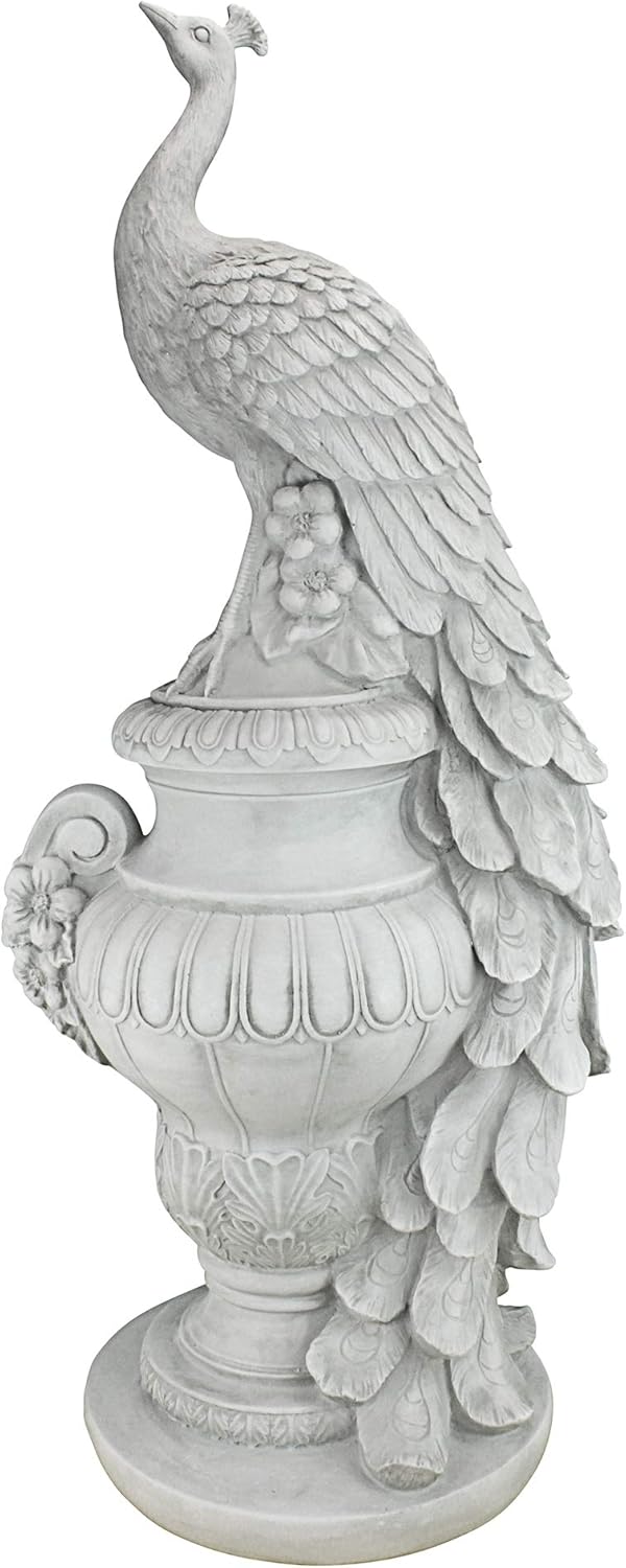 Design Toscano Gartenfigur Staverden Castle, Pfau auf einer Vase, 29x39.5x86.5 cm
