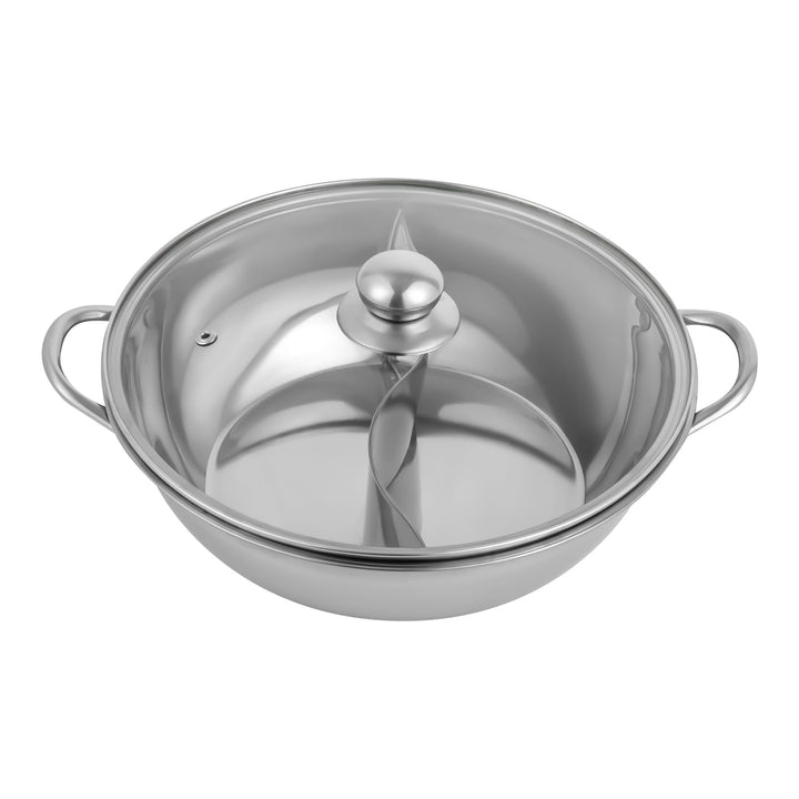 Edelstahl Hot Pot mit Teiler, Shabu Shabu Topf mit Glasdeckel, Kochtopf-Set, Food Party Hot Pot, Chi