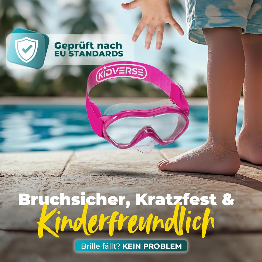 KIDVERSE Taucherbrille Kinder mit Nase - CE & Dermatest geprüfte Kinder Taucherbrille mit Stoffband