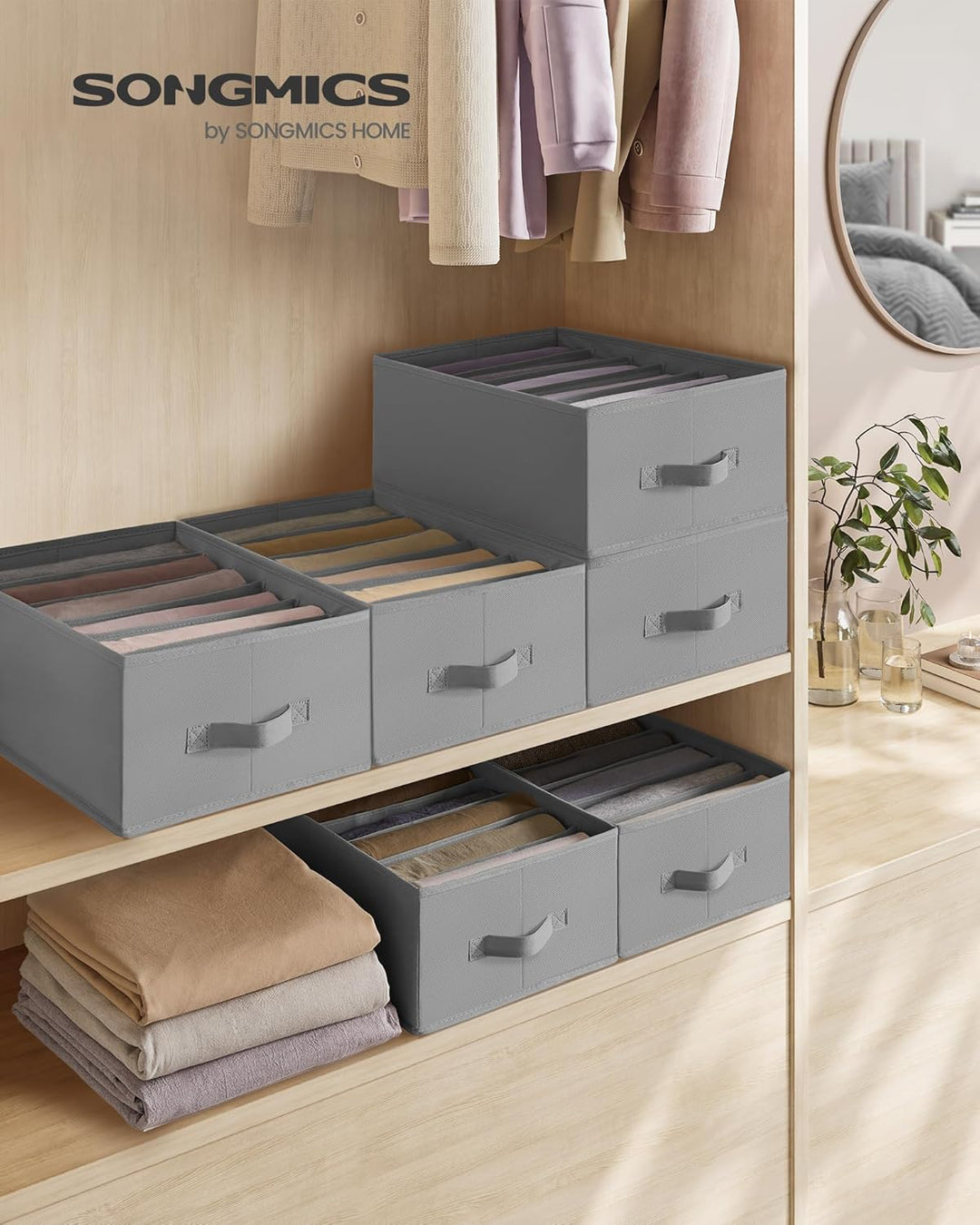 SONGMICS Kleiderschrank-Organizer 6er Set, Aufbewahrungsbox 6 Fächer, Schubladen-Ordnungssystem, Ord