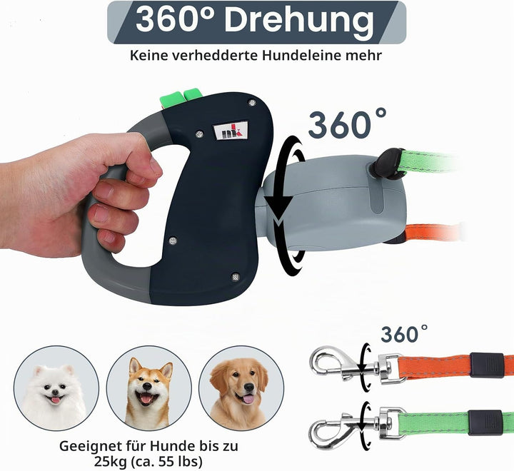 Doppelte Einziehbare Hundeleine Makife Dual Doggie Pet Leash Hundeleine Automatische Hund Versenkbar