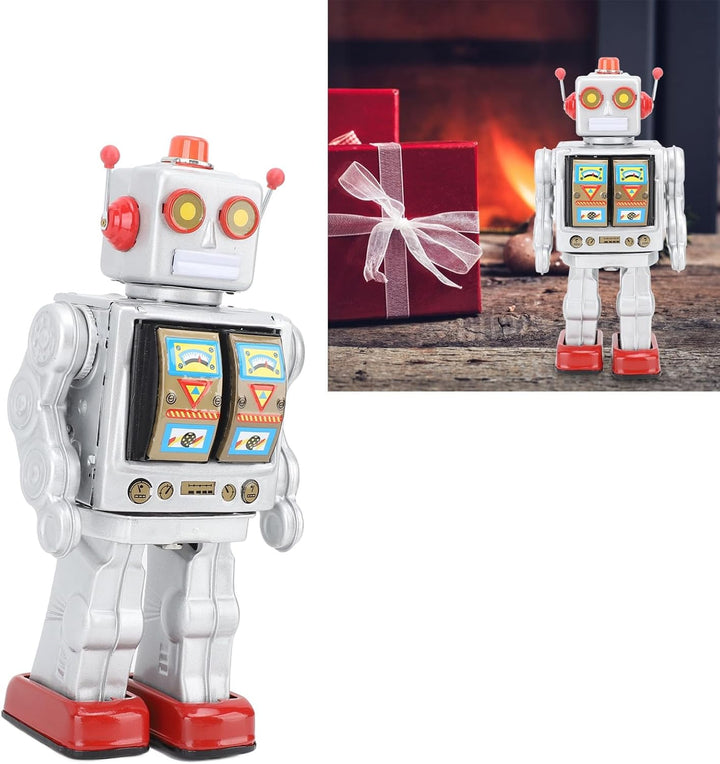 Metallzinn Roboter Spielzeug Retro Elektrische Rotierende Figuren Modell Erwachsene Kollektion (Silb