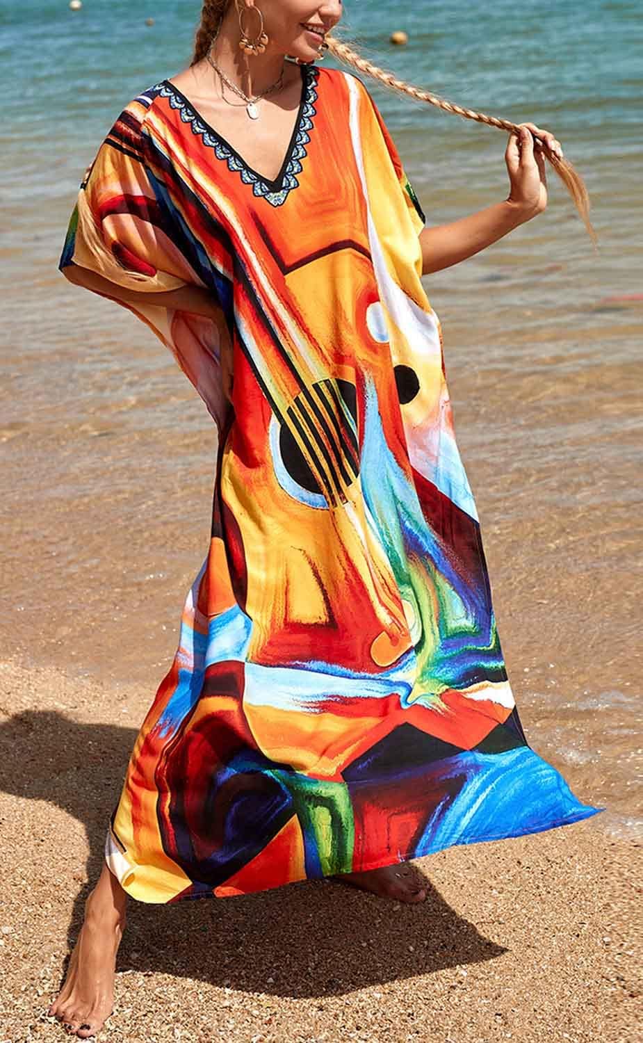 AMEOOR Damen Sommerkleid Strandkleid Kaftan Kleid Lange Bikini Cover Up Sommer Badeanzug Boho Strand