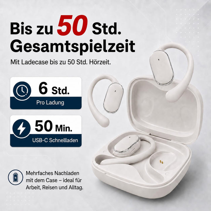 Open Ear Bluetooth Kopfhörer 5.4, Kabellose Sport Ohrhörer mit Ohrbügel, IPX7 wasserdicht, 50 Std. S