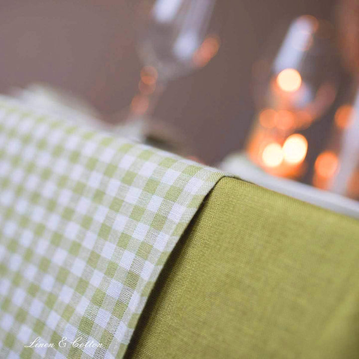 Linen &amp; Cotton Tischläufer Stoff Tischdekoration Tischwäsche Estella - 100% Leinen, Weiss Weiss Grün