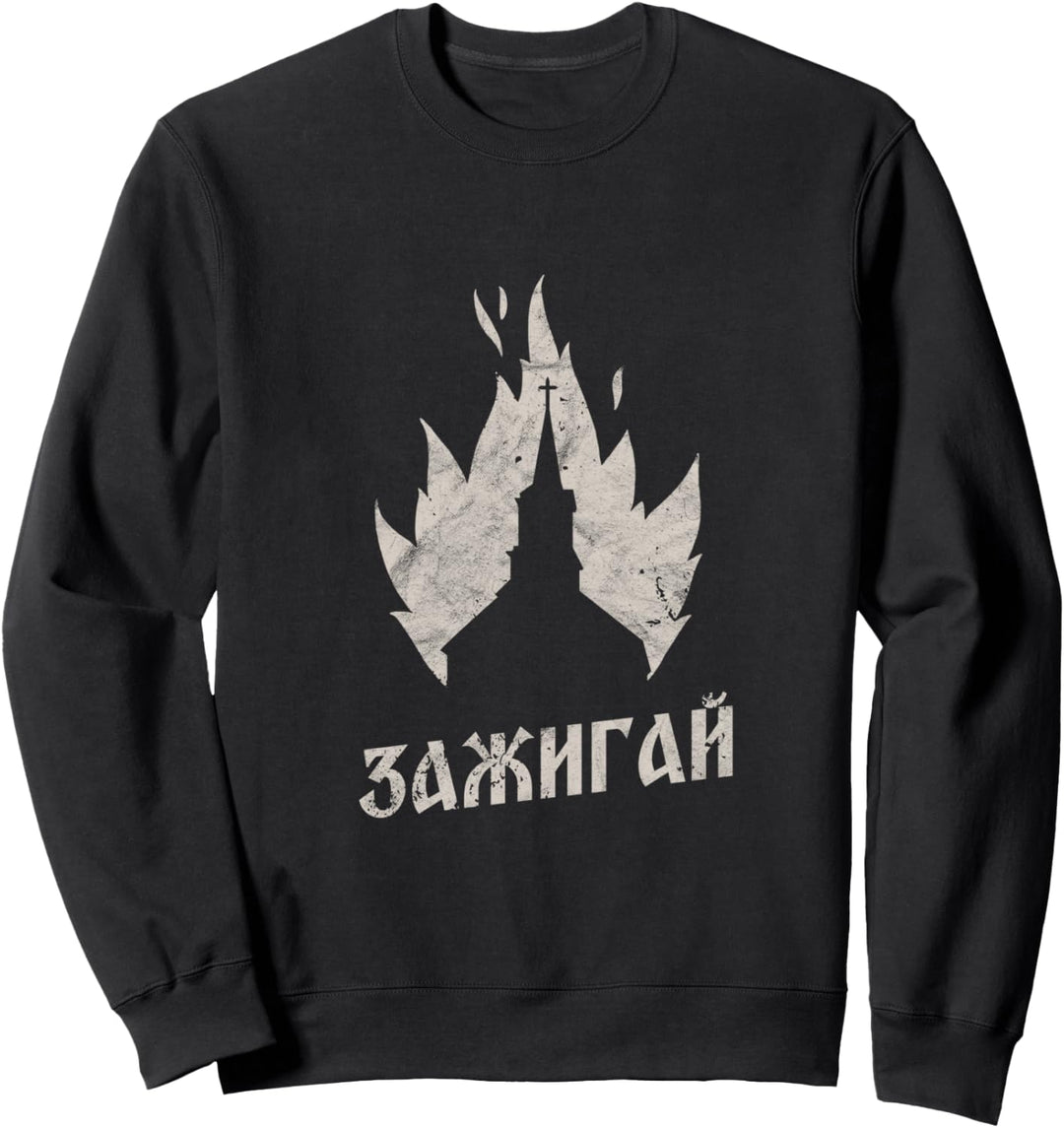 Occult Stay Lit Russland Kyrillisch Brennende Kirche Gothic Sweatshirt