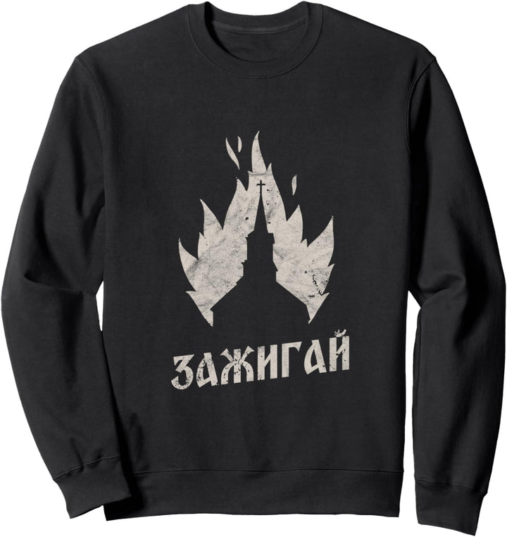 Occult Stay Lit Russland Kyrillisch Brennende Kirche Gothic Sweatshirt