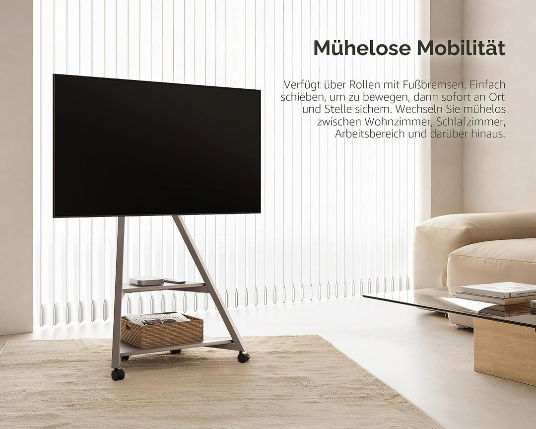 FITUEYES Design TV Ständer Rollbar, Mobiler TV Stand mit Rollen für 32 40 43 55 65 Zoll Flach & Curv
